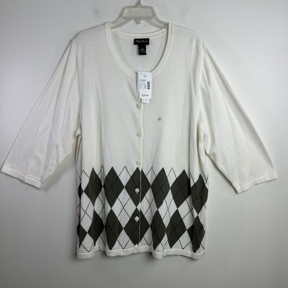 Maggie‎ Barnes Shirt & Cardigan Sweater Set Sz 2X (22/24W) Cotton Argyle Preppy - Picture 4 of 15